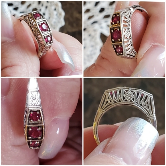 Genuine 1ct Ruby Edwardian Filigree Ring Size 8